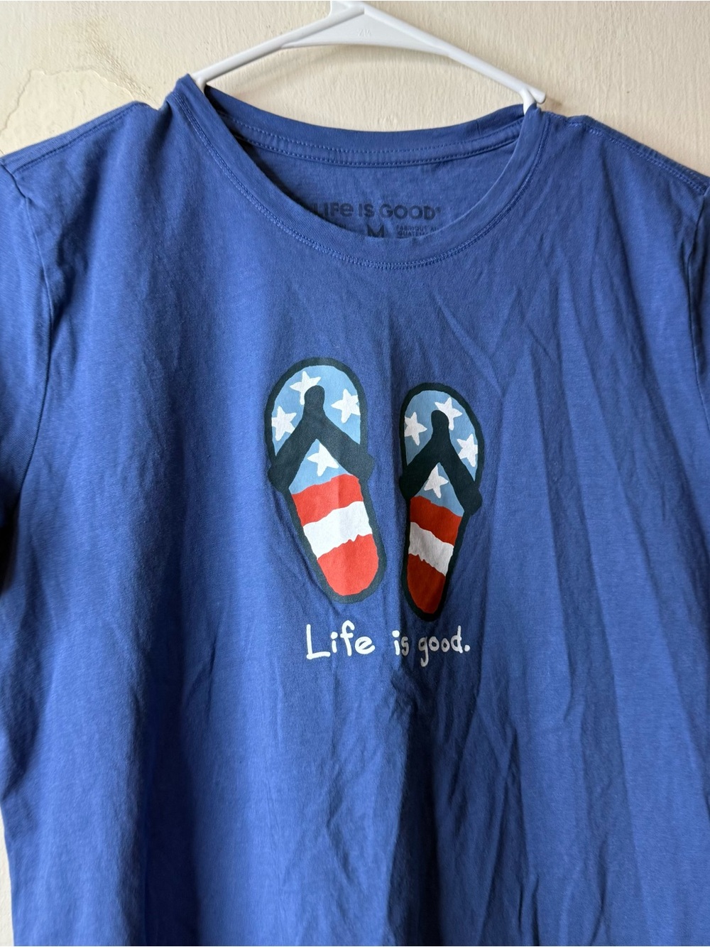 Life is Good Blue USA Patriotic Flip Flop Graphic Short Sleeve Tee T-shirt - Picture 2 of 6